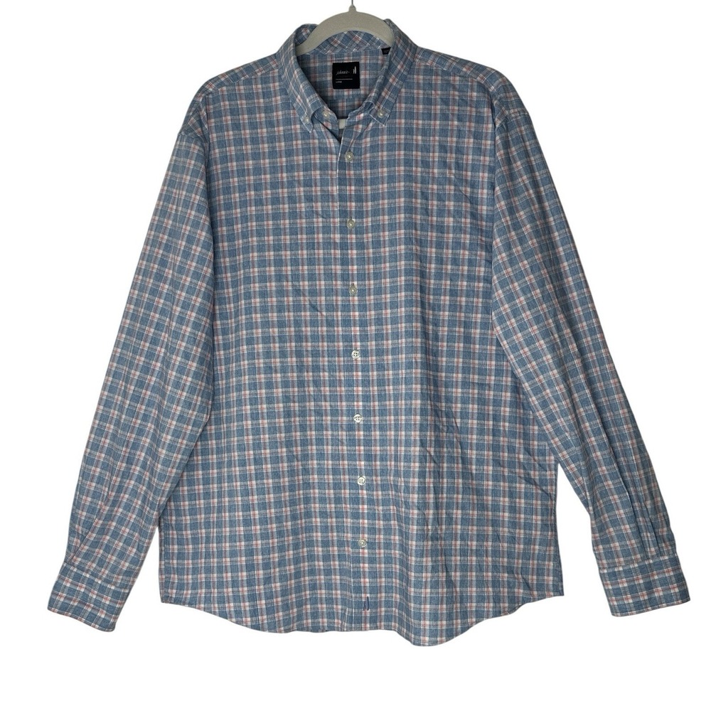 Johnnie O Shirt Men Large Performance Button Down Long Sleeve Plaid Bamboo Blend
